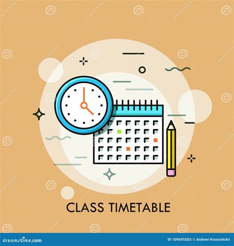 Clock Calendar And Pencil Concept Of Class Timetable Or Schedule