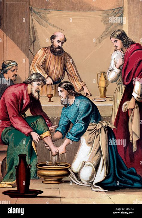 Ilustración de Cristo de lavar los pies a sus discípulos de la Biblia