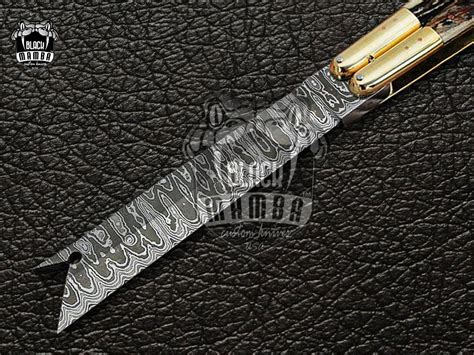 Db Damascus Balisong Butterfly Knife With Brass And Stag Handle