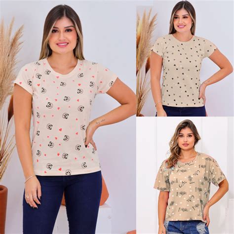 Blusa Tshirt Feminina Estampada Manga Curta Gola Careca Feira Da