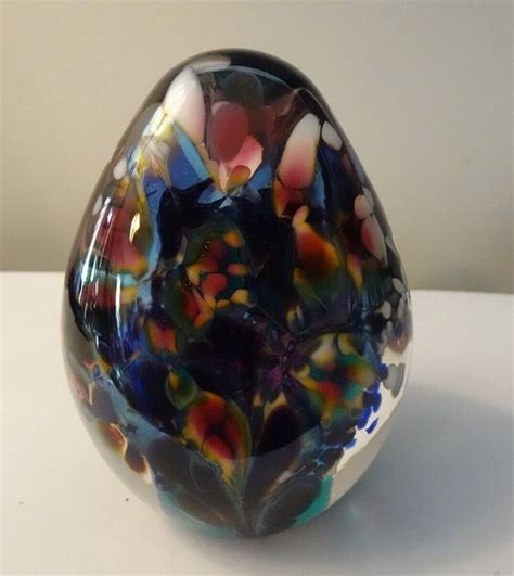 Signed 1994 Maytum Studio Art Glass Triangle Spatter Blue Cased