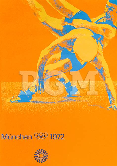 München Olympia 1972 Original Farbandruck Ringen orange blau Poster