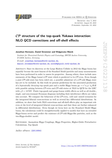 Pdf Cp Structure Of The Top Quark Yukawa Interaction Nlo Qcd