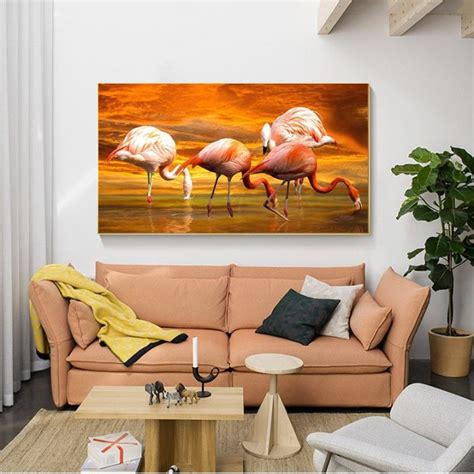 Poster Nordic Yang Memaparkan Seni Flamingo Lukisan Gambar Dicetak