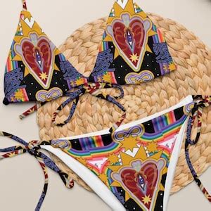 Eco Rainbow String Bikini Friendly Rave Festival Trippy Eye Design Etsy