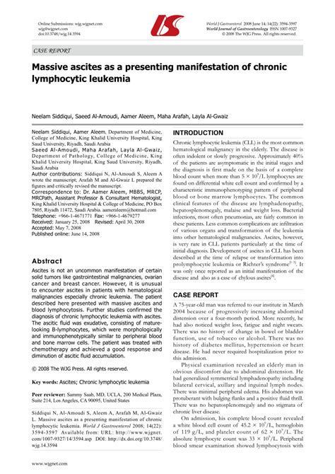 Pdf Massive Ascites As A Presenting Manifestation Of Chronic