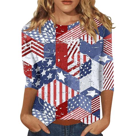 Julmcomo 4th Of July American Flag Stars Stripes Shirts For Women Usa Star Stripes Fourth July