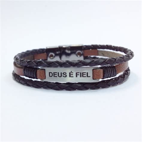 Pulseira Masculina Couro Deus Fiel Elo Produtos Especiais