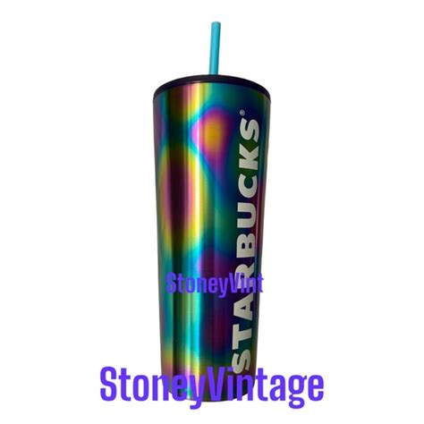 Starbucks Dining Starbucks Iridescent Rainbow Marbled Oil Slick Stainless Steel Venti 24oz