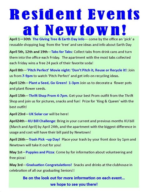 Resident Events For April 2013 Join Us Newtown Resident Events Pinterest Earth Day