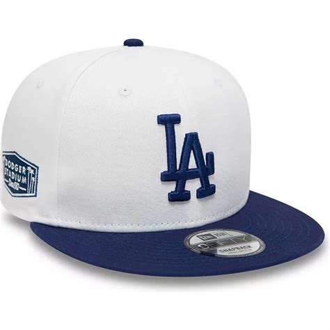 Gorra Plana Blanca Y Azul Snapback Fifty Crown Patches De Los Angeles