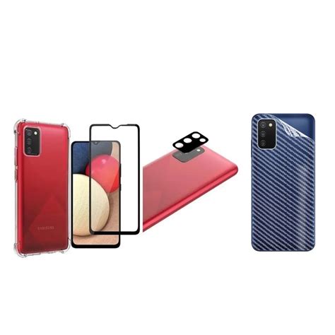 Kit Completo Para Galaxy A03s Capa Película 3d Skin Carbono Lente