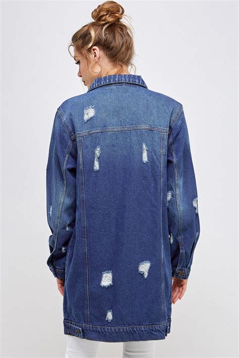 Distressed Denim Long Jacket Shop Iowa