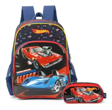 Mochila Hot Wheels De Costas Escolar Estojo Duplo Luxcel Frete Gr Tis