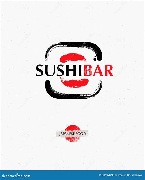 Vector Trendy Brush Sushi Logo Creative Sushi Bar Logotype Stock