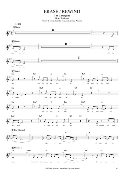 Erase Rewind Tab By The Cardigans Guitar Pro Full Score Mysongbook