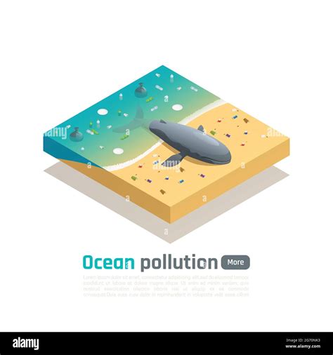 Ocean Pollution Isometric Composition With View Of Dead Whale On