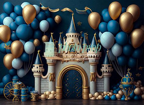 Royal Prince Blue Gold Castle Photography Backdrop Princess Fairy