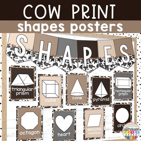 Printable Shape Posters Charts Farmhouse Cow Print Classroom Decor 2d