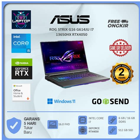 Jual Asus Rog Strix G16 G614ju I7 13650hx Rtx4050 6gb 16gb 512gb W11ohs 160fhd 165hz 4zrgb