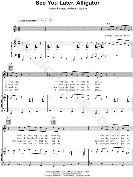 Bill Haley And His Comets See You Later Alligator Sheet Music In C Major Transposable