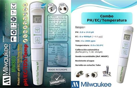 Medidor combinado de bolsillo PH EC TDS Tª MW803 Milwaukee Raig