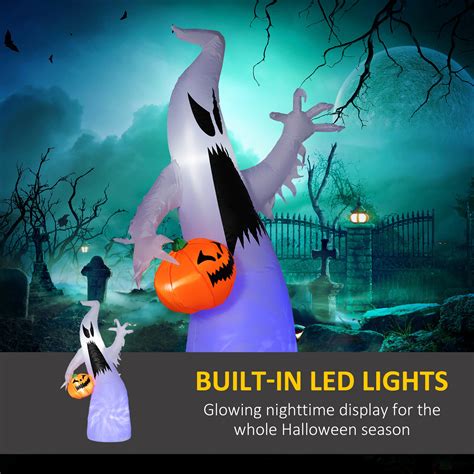 Homcom Inflatable Ghost With Pumpkin Halloween Outdoor Led Lighted Yard Decoration Waterproof