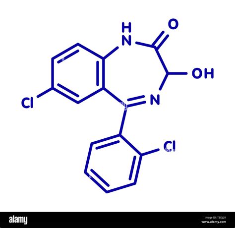 Lorazepam Sedative And Hypnotic Drug Benzodiazepine Class Molecule Blue Skeletal Formula On