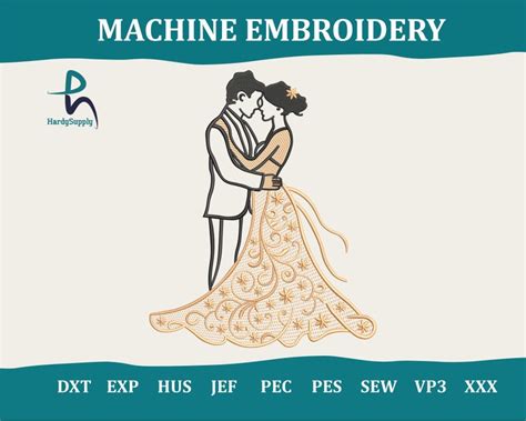 Couple Wedding Machine Embroidery Digital Embroidered Design Wedding Embroidery Pattern Bride