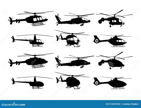 The Helicopter Silhouettes Stock Vector Illustration Of Helicopters