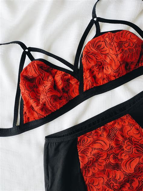 SUSAN RED And BLACK Lingerie Set Plus Size Lingerie Set Red Etsy