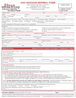 Fillable Online Ivig Infusion Referral Form Elwyn Specialty Care Fax