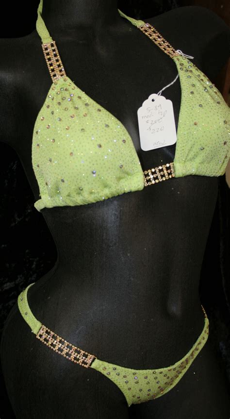 Style 1016 Light Green Competition Bikini With Rhinestone Connectors