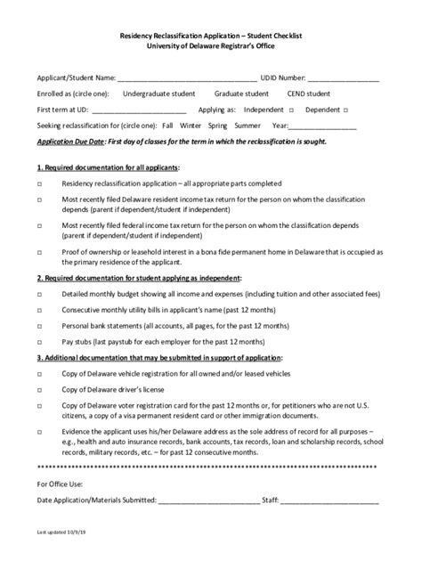 Fillable Online Residency Reclassification Application Student