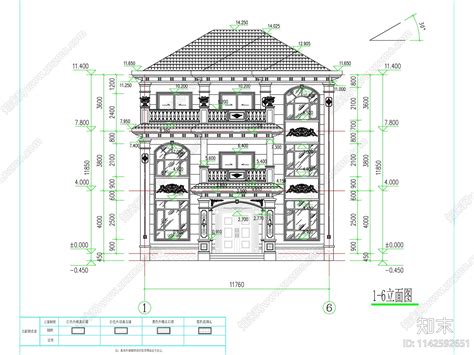 欧式三层独栋别墅建筑施工图下载【id1142592651】知末案例馆