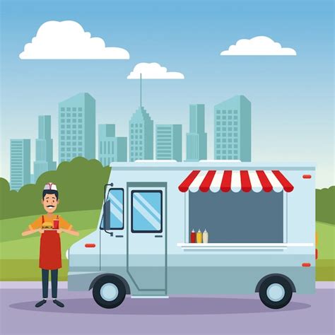 Premium Vector | Food truck cartoon