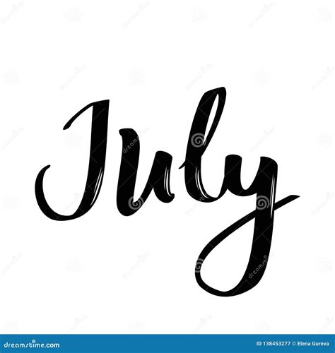 July Month Name. Handwritten Calligraphic Word. Bold Font. Cartoon ...