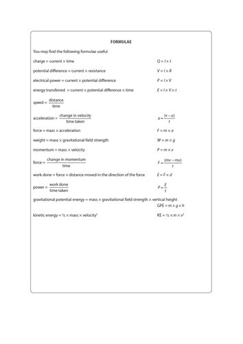 Spice Of Lyfe Physics Gcse Formula Sheet Edexcel