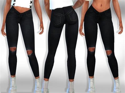 Sims 4 — Female Black Ripped Jeans By Saliwa — Female Black Ripped Jeans 2 Black Colours