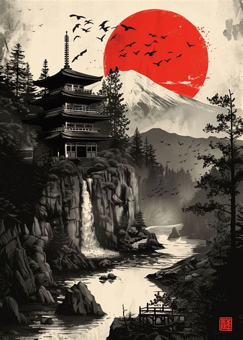 Red Moon Japan Poster Picture Metal Print Paint By Creative Ys