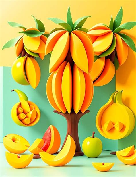 Premium Ai Image Vector Ripe Yellow Orange Red Whole And Sliced Mango