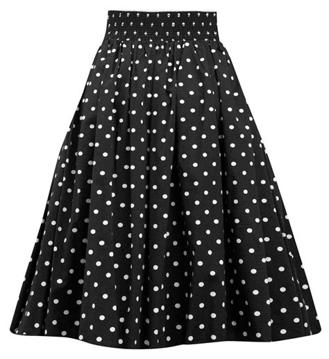 Polka Dot Swing Skirt With Stretch Waist In Black Double Trouble Apparel