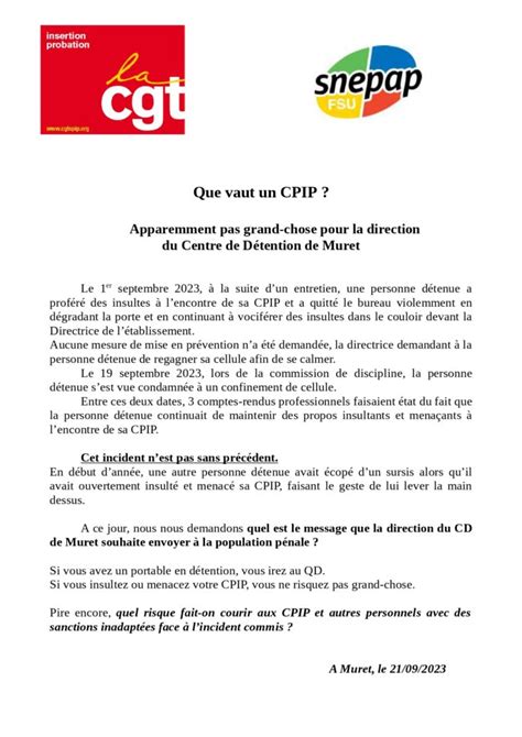 SPIP 31 Et SPIP 09 Que Vaut Un CPIP CGT Insertion Probation