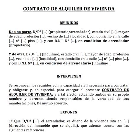 Plantilla Contrato De Alquiler Vivienda Riset