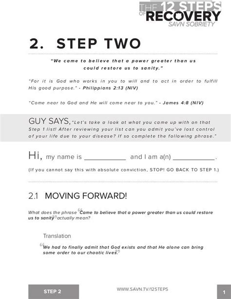 Step 2 Alcoholics Anonymous Worksheets 15 12 Step Recovery W