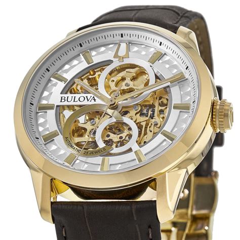 Bulova Classic White Skeleton Dial Brown Leather Strap Men's Watch 97A138