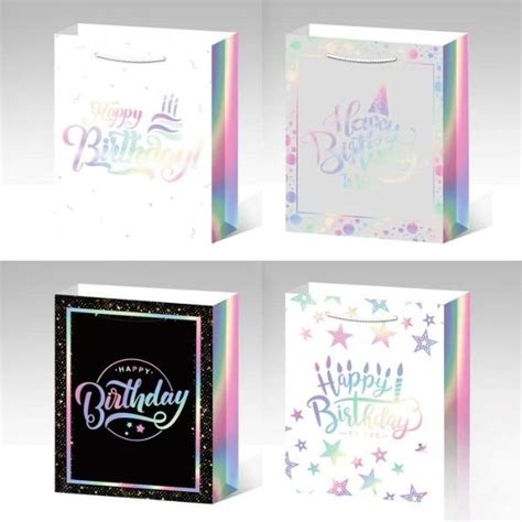 Pack Gift Bags Happy Birthday Lettering Design For Parties