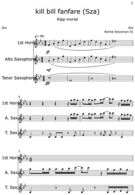 Kill Bill Fanfare Sza Sheet Music For Horn In F Alto Saxophone