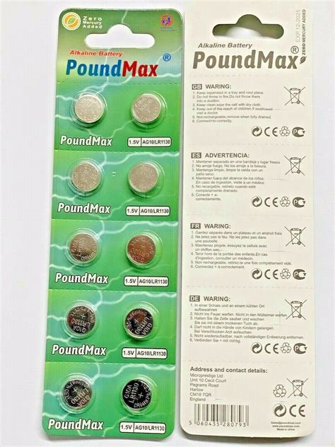 10 X Super Button Cell LR1130 LR54 1 5v PoundMax ALKALINE BUTTON