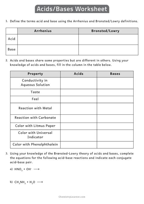 Free Printable Acids And Bases Worksheets Worksheets Library